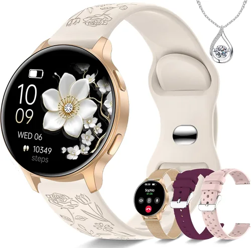 Vista 10 de Reloj inteligente para mujer, rastreador de actividad física HD de 1.27 pulgadas con 4 bandas y juego de regalo de collar, monitor de sueño SpO2