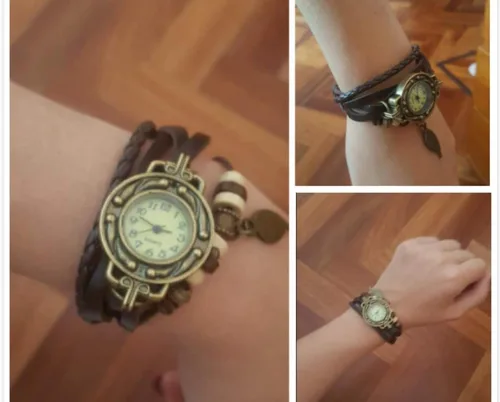 Vista 3 de Avaner Reloj de pulsera de cuero vintage hecho a mano con diseño de hoja de árbol para mujer