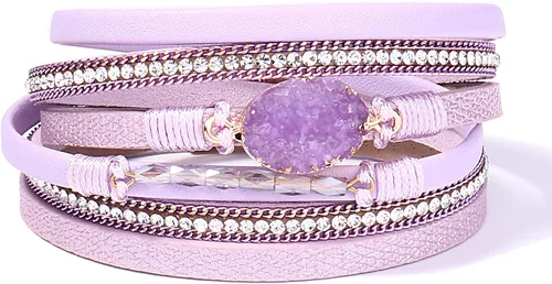 Vista 55 de FANCY SHINY - Pulsera de cuero estilo bohemio, pulsera de cuentas de cristal con cierre magnético, regalos de joyería para mujer