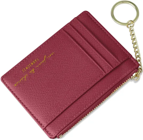 Vista 35 de URAQT Cartera para tarjetas de crédito, cartera minimalista de cuero delgado con cremallera, mini protector de tarjeta de crédito, llavero bolsillo