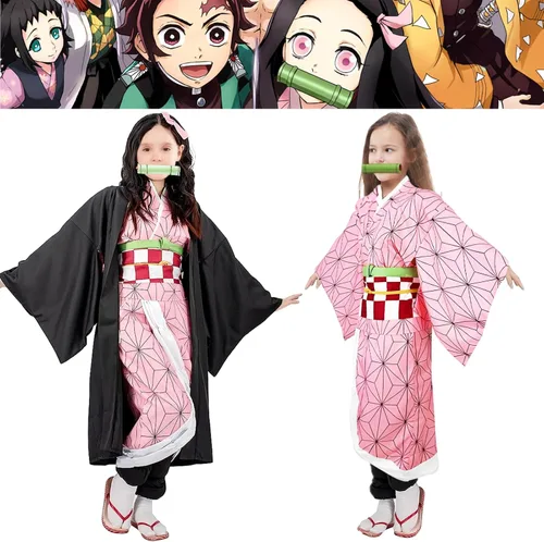 Vista 2 de Kamado Anime Cosplay Costume Kimono Outfit, Anime Costume Kids Halloween Costume, Halloween Costume for Boys Girls