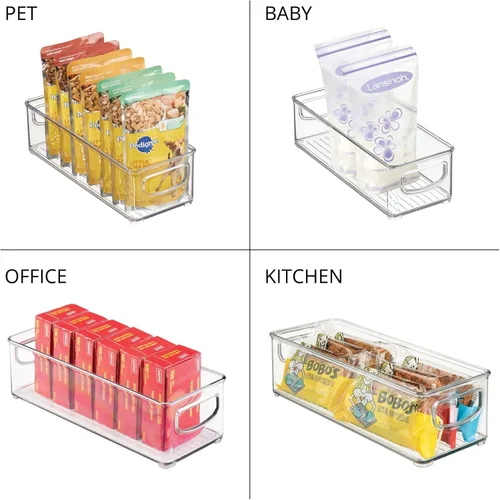 Vista 7 de mDesign Contenedor organizador pequeño de plástico apilable para cocina, despensa, refrigerador, congelador, organizador de alimentos con asas