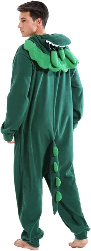 Vista 4 de dressfan Disfraz de dragón de Triceratops de animal, disfraz de dinosaurio, Navidad, Halloween, cosplay, pijama, unisex, para adultos y adolescentes