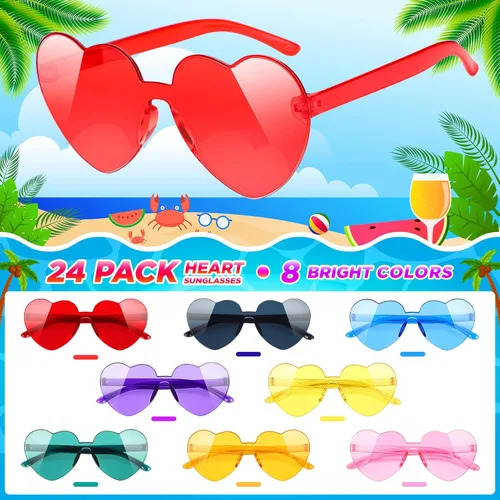 Vista 2 de GIFTINBOX 24 Pack Heart Sunglasses Heart shaped Sunglasses Kids Sunglasses Party Favors Heart Glasses Birthday Girls