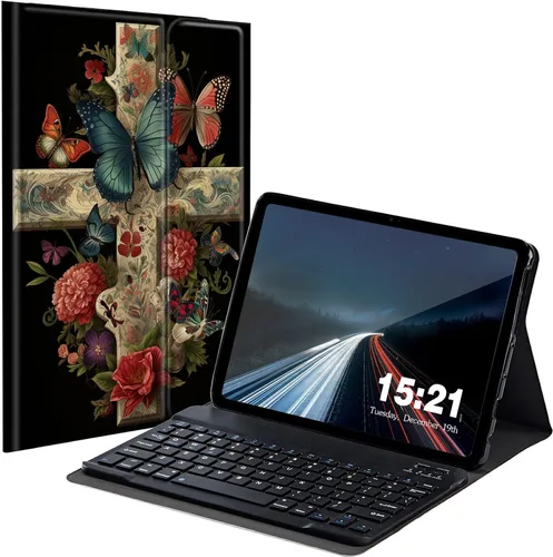 Vista 15 de Funda de teclado para Samsung Galaxy Tab S6 Lite 2022/2020, Galaxy Tab S6 Lite SM-P610/P613/P615/P619 con teclado Bluetooth inalámbrico desmontable