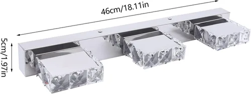 Vista 6 de Lámpara de tocador de cristal de 18.1 pulgadas, 3 luces, accesorios de iluminación de baño, lámpara de pared LED cromada moderna sobre espejo