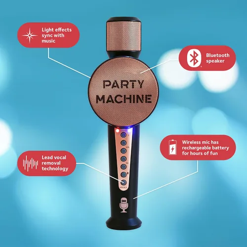 Vista 5 de Micrófono de karaoke inalámbrico Singing Machine para niños y adultos, micrófono de fiesta (Oro rosa) - Micrófono portátil Bluetooth de mano