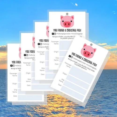 Vista 5 de Etiqueta de cerdos de crucero con agujero, paquete de 30 unidades, etiqueta de pato de crucero de goma para carnaval, etiquetas de 2 x 3.5 pulgadas
