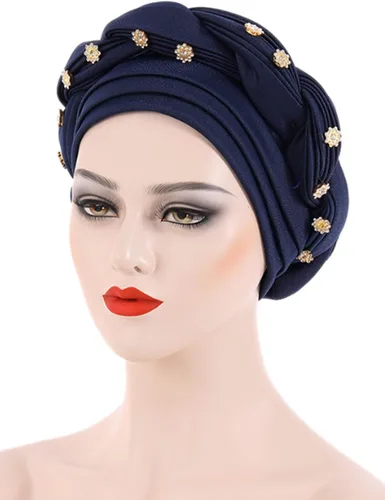 Vista 2 de Woeoe Turbante africano para mujer, gorro trenzado previamente atado, con diamantes de imitación, turbantes suaves y elásticos para la cabeza