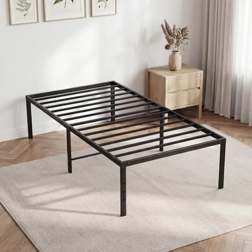 Vista 9 de DUMOS Base de cama de tamaño individual de 12 pulgadas, base de colchón de plataforma de metal con soporte de listones de acero, no necesita somier