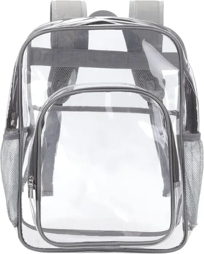 Vista 6 de Mochila transparente de PVC grande resistente Mochila transparente, Gris, Transparente