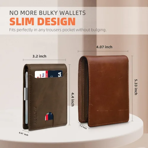 Vista 139 de RUNBOX - Carteras delgadas para hombre, cartera de piel con pinza para el dinero, cartera de bolsillo frontal con bloqueo RFID, tarjetero