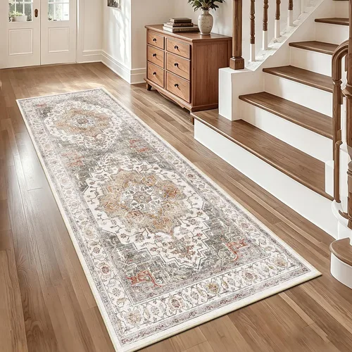 Vista 68 de Alfombra de pasillo vintage de 2 x 6 pies de pelo bajo Marrón beige