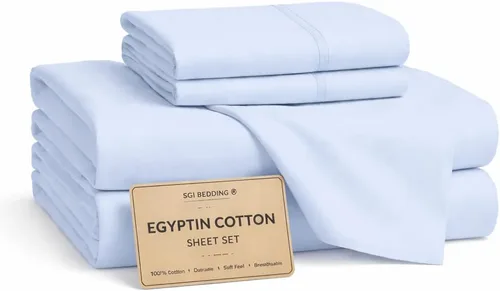Vista 13 de SGI bedding Sábanas 100% algodón egipcio tamaño individual – Sábanas refrescantes, ropa de cama blanca suave y transpirable, ropa de cama de lujo