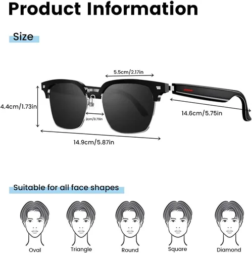 Vista 4 de Lentes inteligentes con Bluetooth, para hombres y mujeres, control táctil, protección UV al aire libre y control de voz, llamadas manos libres