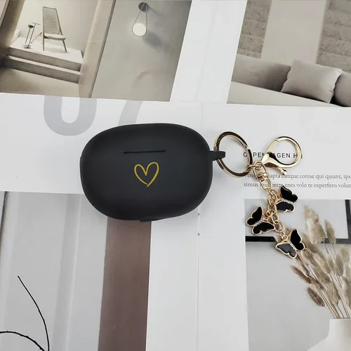 Vista 5 de Compatible con Beats Studio Buds 2021, funda de silicona suave con patrón de corazón dorado para Beats Studio Buds con bonito llavero de mariposa