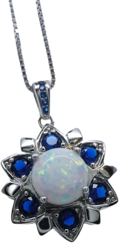 Vista 2 de Collar de ópalo – Colgante de flor de estrella de zafiro azul – 18 KGP @ Plata de ley – Piedra natal de octubre de septiembre – Joyería de ópalo