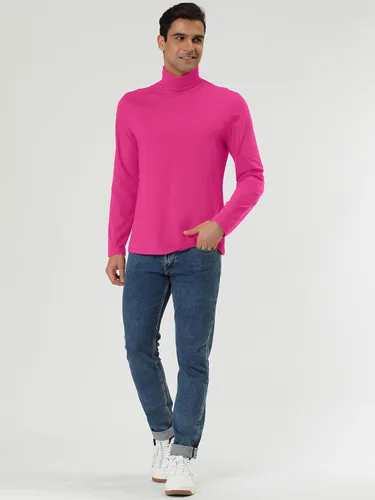 Vista 4 de uxcell Camiseta de cuello alto para hombre, ajuste entallado, manga larga, cuello de tortuga