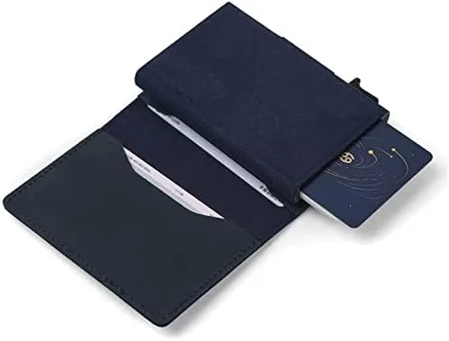 Vista 7 de Cartera delgada para Air Tag Cartera de cuero genuino RFID para tarjetas de crédito y dinero, mini cartera de aluminio desplegable automática