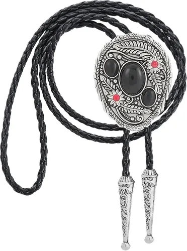 Vista 12 de HUABOLA CALYN Corbata de bolo negra para hombre, corbata de vaquero occidental nativo americano 1# Negro