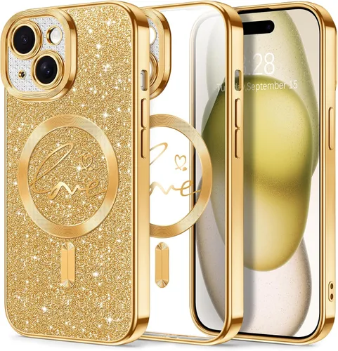 Vista 130 de Hython Funda para iPhone Air con purpurina, compatible con MagSafe Love Heart fundas magnéticas transparentes para teléfono para mujeres y niñas