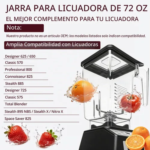 Vista 2 de Taza de repuesto para jarra de 72 onzas, compatible con Blendtec Wildside+ Classic/Designer/Professional/Commercial Series, 5 años de garantía
