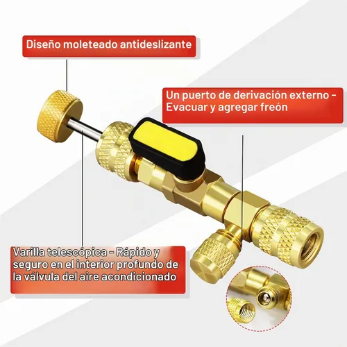 Vista 3 de Herramienta de extracción de núcleo de válvula HVAC, herramienta de válvula Schrader de CA, adaptador mini Split R410A SAE 1/4 y 5/16, removedor