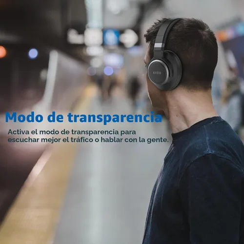Vista 4 de KVIDIO Auriculares con cancelación activa de ruido, 70 horas de reproducción, auriculares Bluetooth inalámbricos con micrófono, modo