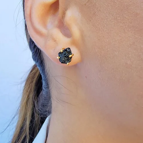 Vista 82 de Aretes de piedra preciosa natural en bruto con oro amarillo sobre plata de ley 925, 6 a 0.276 in, regalo de piedra de nacimiento de calidad genuina
