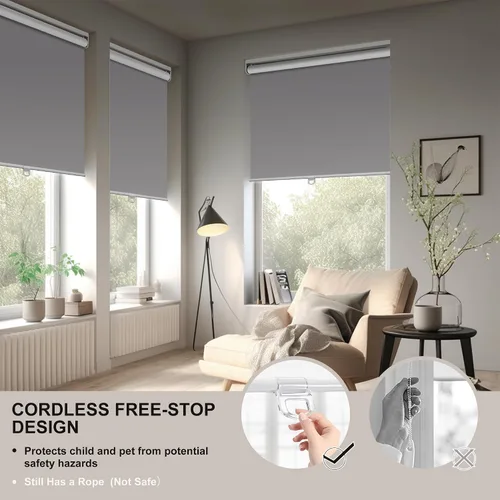 Vista 4 de Boolegon Persianas enrollables opacas para ventanas, sin cordón, con aislamiento térmico, protección UV, persianas de tela para puerta francesa
