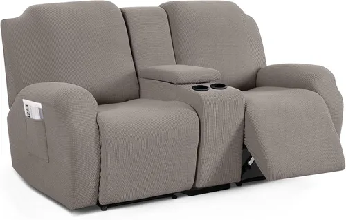 Vista 15 de TAOCOCO Funda reclinable para sofá biplaza con consola central, funda elástica para sofá reclinable de 2 asientos, fundas de sofá reclinable de Beige