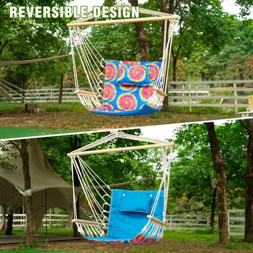 Vista 4 de Backyard Expressions - Columpio reversible para colgar – máximo 275 libras – Barra esparcidora de madera – para cualquier espacio