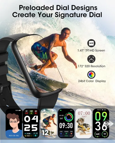 Vista 7 de Rastreador de salud y fitness para hombres y mujeres: reloj inteligente con monitor de ritmo cardíaco 24H, oxígeno en sangre, rastreador de sueño