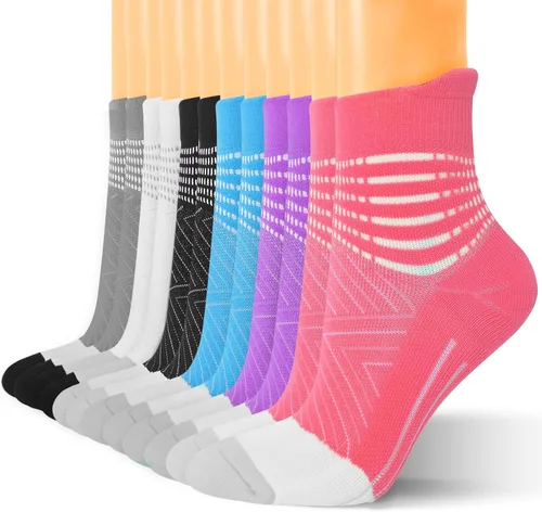 Vista 22 de Calcetines de compresión para el tobillo para mujer, con absorción Coolmax, deportivos y acolchados, alivio de la fascitis plantar, paquete de 2, 3