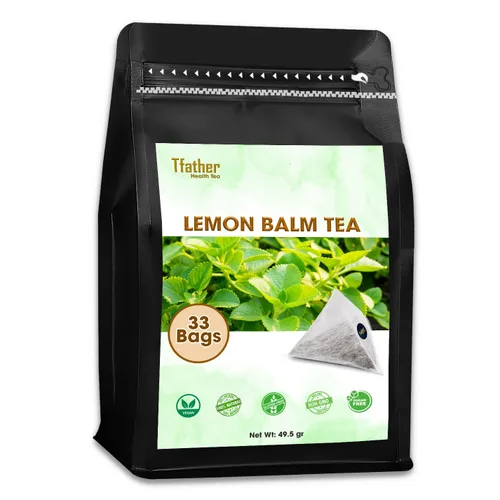 Vista 2 de Bolsas de té de bálsamo de limón pirámide con cuerda - Hierba de bálsamo de limón premium (Melissa Officinalis) - Té de hierbas saludables