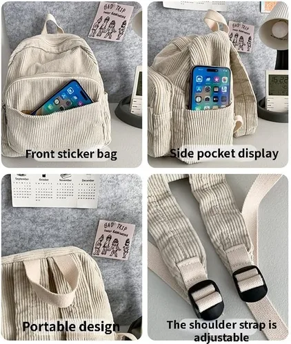 Vista 7 de Mochila pequeña para mujer, accesorios de grunge, mochila para mujer, mini mochila de viaje, Marrón, Retro