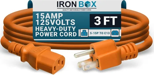Vista 21 de IronBox Electric - Cable de Alimentación de Servicio Pesado 5-15P a C13 - Cable PC SJT 14/3 de 3 Clavijas 15A 125V - Cable para Computadora