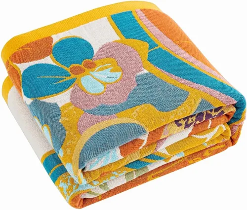 Vista 30 de Manta bohemia de muselina de algodón tejida con flores decorativas de 50 x A-verde