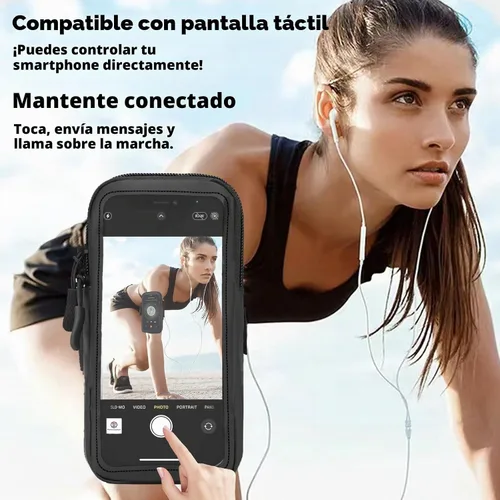 Vista 8 de Soporte para teléfono para correr, caminar y entrenar – Brazalete ajustable para iPhone y teléfonos celulares – Bolsa cruzada transparente