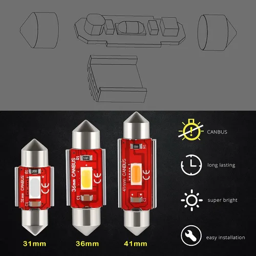 Vista 5 de Focos LED Festoon DE3175 DE3021 de 1.220 in, mapa interior, cúpula, maletero, luces de lectura, blanco de 6000 K, DE3022 3022 3021, 480 lúmenes