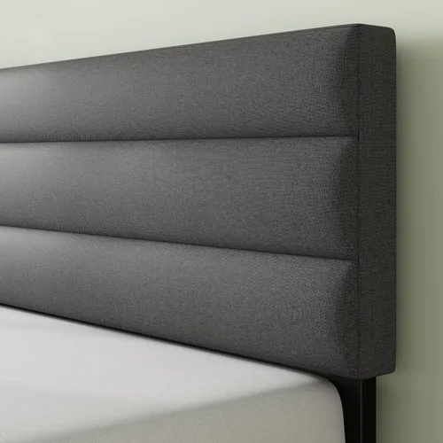Vista 4 de Zinus Cama de plataforma tapizada Full Piper con cabecera con paneles horizontales, soporte de listones de madera, no necesita somier, fácil