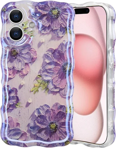 Vista 41 de IDweel Funda para iPhone 11, Lujosa Pintura al Óleo Retro Colorida con Patrón de Flores Brillantes Impresas, Lindo Borde Ondulado Rizado, Exquisita