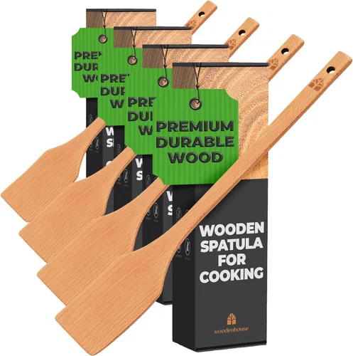 Vista 8 de Cucharón de madera largo de 17.5” – Paleta para cangrejos, espátula de madera para cocinar – Cucharón de madera de haya de mango largo para cocina