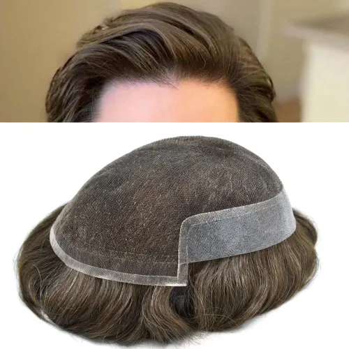 Vista 36 de Hombres Toupee Sistema de Cabello Humano Real para Hombres Encaje Suizo Toupee Para Hombres Nudos Blanqueados Hombres Hairpieces Pieza Para Hombres