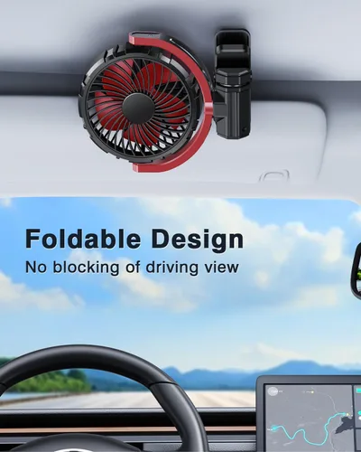 Vista 2 de Ventilador con clip de batería para visera de automóvil Asiento Rojo