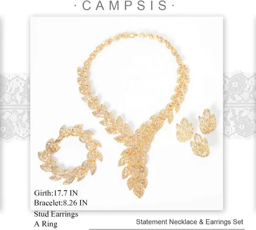 Vista 2 de Campsis Collar de cristal estilo babero dorado, Metal Cristal, Cristal