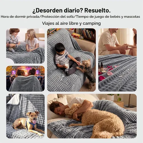 Vista 4 de Bedsure Manta impermeable con burbujas para sofá, manta reversible de forro polar suave para perros pequeños, funda de sofá impermeable, protector