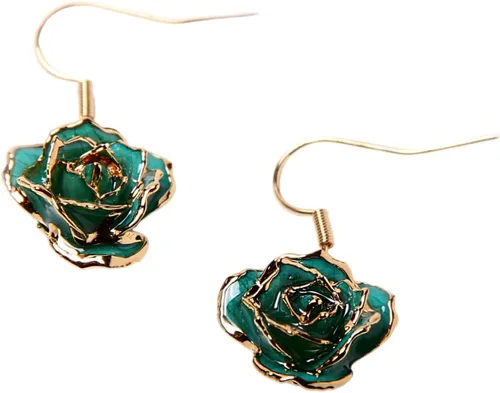 Vista 8 de Eternal Rose Pendientes colgantes de oro de 24 quilates con flor de rosa real para mujer Azul terciopelo