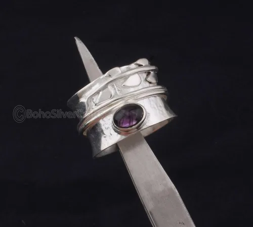 Vista 4 de Amethyst Ring Silver, 925 Silver Ring, Handmade Amethyst Ring, Healing Ring Women, Amethyst Stone Ring, Minimalist Ring Women, Fidget Spinner Ring