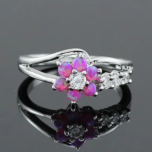 Vista 3 de Anillo de compromiso de aniversario para mujer, anillo de ópalo y circonita, anillo de cobre, regalo de cumpleaños de Navidad
